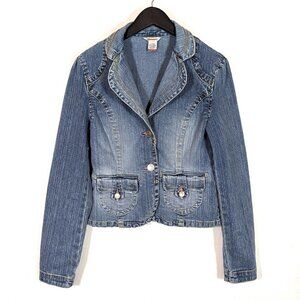 Unionbay Denim Blazer Jacket Womens Large Stone Washed Blue Retro 90's Y2K